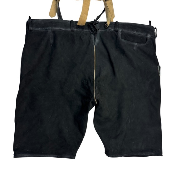 STOCKERPOINT Lederhosen Suede Leather Embroidered Shorts Black Bermuda Size 62 - Picture 8 of 14